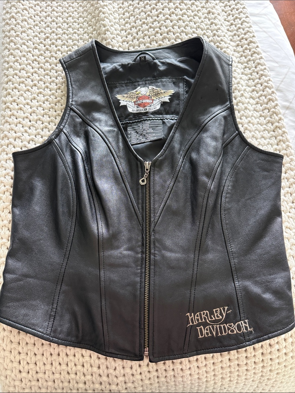Harley-Davidson Black Women's Leather Zip Vest with Embroidered Logo
